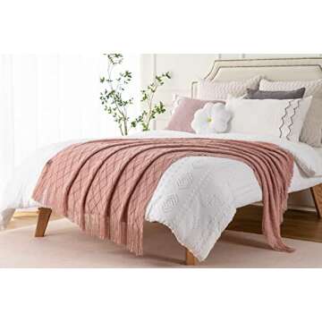 BATTILO Blush Throw Blanket with Tassels for Home