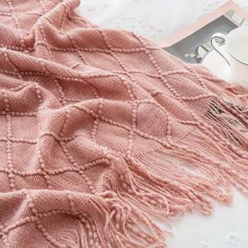 BATTILO Blush Throw Blanket with Tassels for Home