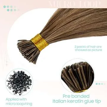 Pre bonded I Tip Hair Extensions Human Hair for Women Fusion Stick I Tip Remy Human Hair Piece Invisible Keratin Glue Full Head 100 Strands/50g（20Inch #4/27 Medium Brown/Dark Blonde)