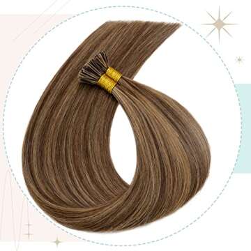 Pre bonded I Tip Hair Extensions Human Hair for Women Fusion Stick I Tip Remy Human Hair Piece Invisible Keratin Glue Full Head 100 Strands/50g（20Inch #4/27 Medium Brown/Dark Blonde)