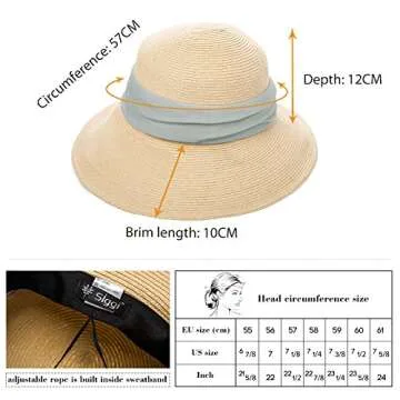 Jeff & Aimy Womens Summer Straw Beach Sun Hat UPF 50 Wide Brim with Chin Strap Panama Fedora Fashion Cloche Travel Hat Navy Blue