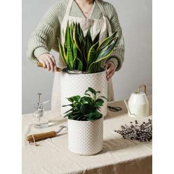 LE TAUCI 6+8+10 Inch Plant Pots Indoor, Ceramic Planter Pots for Plants, Raised Dots Flower Pots Ind...