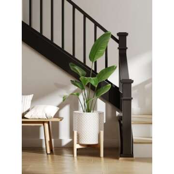 LE TAUCI 6+8+10 Inch Plant Pots Indoor, Ceramic Planter Pots for Plants, Raised Dots Flower Pots Indoor for Home and Office, Mid-Modern Century Pots with Drainage Hole and Plug, Glaze Arctic White