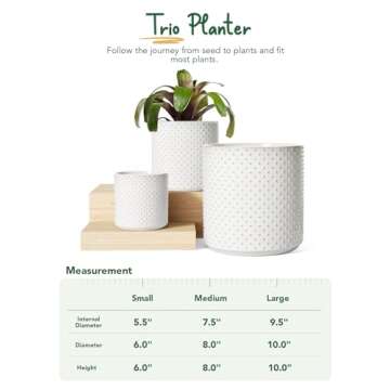 LE TAUCI 6+8+10 Inch Plant Pots Indoor, Ceramic Planter Pots for Plants, Raised Dots Flower Pots Indoor for Home and Office, Mid-Modern Century Pots with Drainage Hole and Plug, Glaze Arctic White