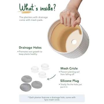 LE TAUCI 6+8+10 Inch Plant Pots Indoor, Ceramic Planter Pots for Plants, Raised Dots Flower Pots Indoor for Home and Office, Mid-Modern Century Pots with Drainage Hole and Plug, Glaze Arctic White