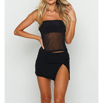 Y2K Strapless Tube Top Black Cotton Blend Crop Top Women