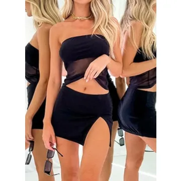 Y2K Strapless Tube Top Black Cotton Blend Crop Top Women