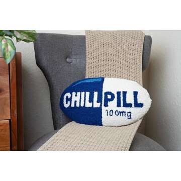 Decorvo Navy Chill Pill Pillow - Trendy Decorative Throw Pillow