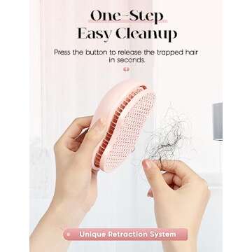 Hair Brushes for Women, One-Key Self-Cleaning Hair Brush Easy-to-Clean with One-Button Operation Round Head Massage Retractable Bristle Hairbrush for Effortless Hair Removal and Cleaning（Pink)