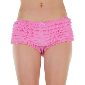 ToBeInStyle Women’s Chiffon Ruffle Lace Trim Polyester Blend Booty Shorts - Pink
