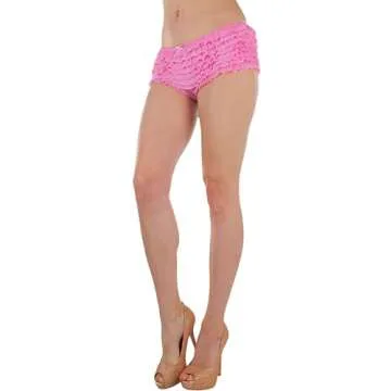 ToBeInStyle Women’s Chiffon Ruffle Lace Trim Polyester Blend Booty Shorts - Pink