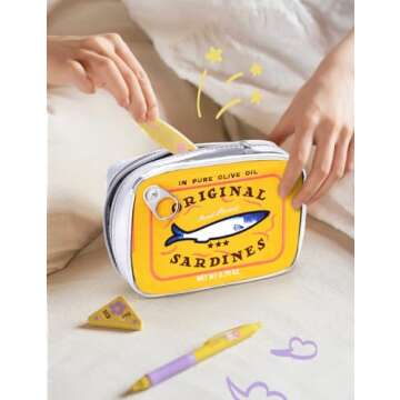 Cessfle Canned Sardines Makeup Bag, Funny Sardine Tin Fish Cosmetic Bag, Creative Cute Makeup Bag Ka...