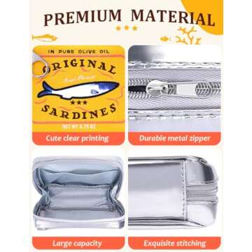 Cessfle Canned Sardines Makeup Bag, Funny Sardine Tin Fish Cosmetic Bag, Creative Cute Makeup Bag Kawaii Pencil Case Pouch, Coquette Make up Pouch for Women