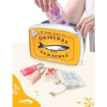 Cessfle Canned Sardines Makeup Bag, Funny Sardine Tin Fish Cosmetic Bag, Creative Cute Makeup Bag Kawaii Pencil Case Pouch, Coquette Make up Pouch for Women