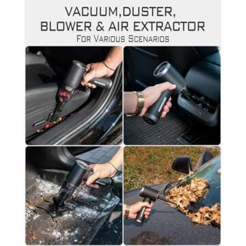 GentCarson Car Vacuum Cleaner, 4 in 1 Portable Car Vacuum 15000Pa High Power Cordless Vacuum with with 2 Filters, Rechargeable Wireless Handheld Vacuums Compressed Air Dusters for Car Home Office Pet
