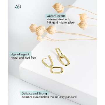 Altitude Boutique Gold or Silver Paperclip Chain Link Earrings | Drop Dangle Earrings | Versatile Link Hoop Earrings for Women (Plain, Gold)
