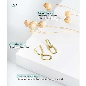 Altitude Boutique Gold or Silver Paperclip Chain Link Earrings | Drop Dangle Earrings | Versatile Link Hoop Earrings for Women (Plain, Gold)