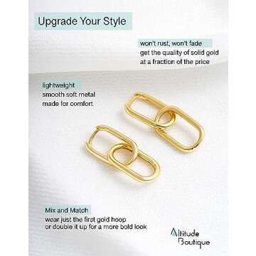 Altitude Boutique Gold or Silver Paperclip Chain Link Earrings | Drop Dangle Earrings | Versatile Link Hoop Earrings for Women (Plain, Gold)