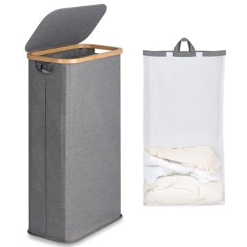 efluky Slim Laundry Basket with Lid, Narrow Laundry Hamper with Removable Bag, Skinny Dirty Clothes ...