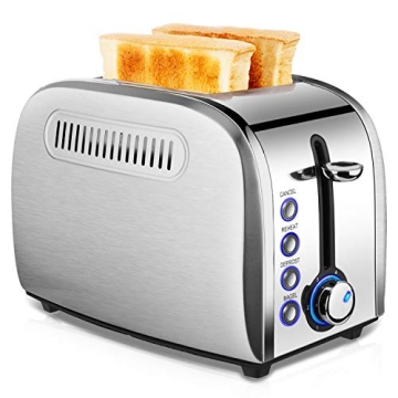 JEWJIO Retro 2 Slice Toaster, Stainless Steel | 1.5" Wide Slot | 6 Bread Shades | Bagel/Defrost/Rehe...