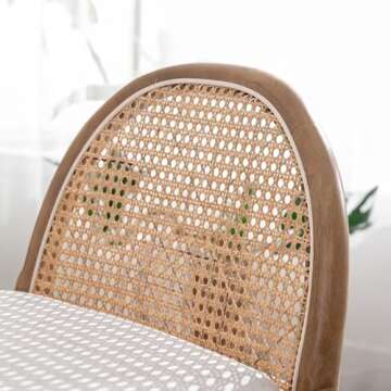 Ya-Home Mid-Century Bar Stools Set of 2, 30 Inch Counter Height Rattan Back Linen Barstools Comfy Upholstered Bar Chairs with Wooden Legs for Kitchen Dining Room, Beige