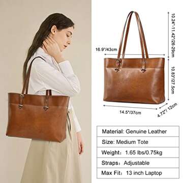 S-ZONE Women Vintage Genuine Leather Tote Shoulder Bag Handbag Upgraded Version Large