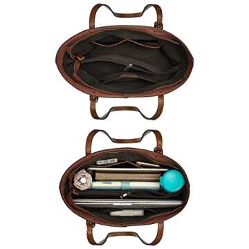 S-ZONE Women Vintage Genuine Leather Tote Shoulder Bag Handbag Upgraded Version Large