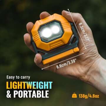 LED Rechargeable Work Light, 1500LM Portable COB Magnetic Lights with 3 Modes & 360° Rotatable, IPX4 Waterproof Worklight for Car Repairing, Job Site Lighting, Emergency (1 PC)