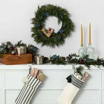 Stunning 18" Magnolia Faux Juniper Wreath with Berries