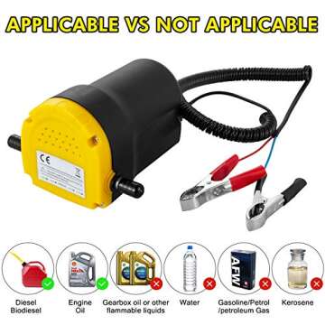 Oil Change Pump Extractor 12v 60W Oil Extractor Pump Diesel Fluid Transfer Scavenge Suction Pump Oil Quick Changer for Car, Boat, Marine, Motorbike, Truck, RV, ATV(Yellow)