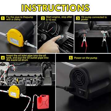 Oil Change Pump Extractor 12v 60W Oil Extractor Pump Diesel Fluid Transfer Scavenge Suction Pump Oil Quick Changer for Car, Boat, Marine, Motorbike, Truck, RV, ATV(Yellow)