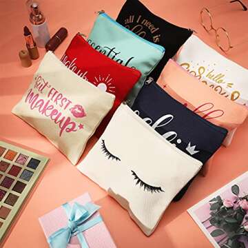Weewooday 16 Packs Make up Bags Bulk Multicolor Funny Canvas Makeup Bags Travel Cosmetic Inspiration...