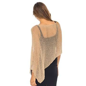 Back From Bali Womens Sheer Poncho Shrug Bolero, Lightweight Summer Shrug Pullover Sweater Mocca