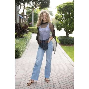 Back From Bali Womens Sheer Poncho Shrug Bolero, Lightweight Summer Shrug Pullover Sweater Mocca