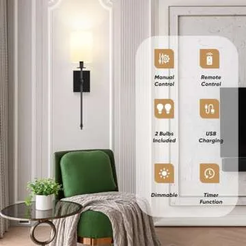 Battery Operated Wall Sconces Set of 2 with Remote