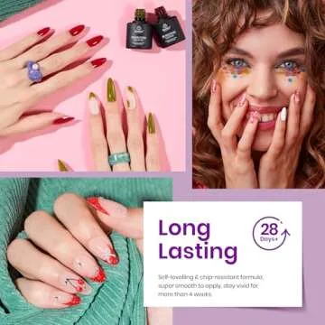 Beetles Gel Nail Polish Set 36 PCS- Spring Sumer Pastel Colors with Base Top Coat Pink Green Blue Purple Black White Burgundy Red