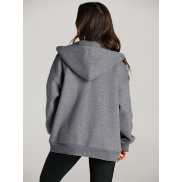 EFAN Women Zip Up Hoodies Oversized Sweatshirt Jacket 2024 Fall Fleece Cute Pullover Hooded Tops Teen Girls Casual Loose Fit Y2k Trendy Fashion Gym Clothes Outfits Dark Grey L