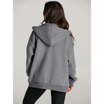 EFAN Women Zip Up Hoodies Oversized Sweatshirt Jacket 2024 Fall Fleece Cute Pullover Hooded Tops Teen Girls Casual Loose Fit Y2k Trendy Fashion Gym Clothes Outfits Dark Grey L