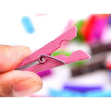 Foyojo Mini Colorful Wooden Clothespins 100 Per Pack 1 3/8 Inch (35mm),Natural Wooden Photo Clips,Colored Mini Craft Clips for Wedding Party Decor(Random Colors)