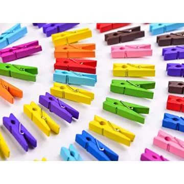 Foyojo Mini Colorful Wooden Clothespins 100 Per Pack 1 3/8 Inch (35mm),Natural Wooden Photo Clips,Colored Mini Craft Clips for Wedding Party Decor(Random Colors)
