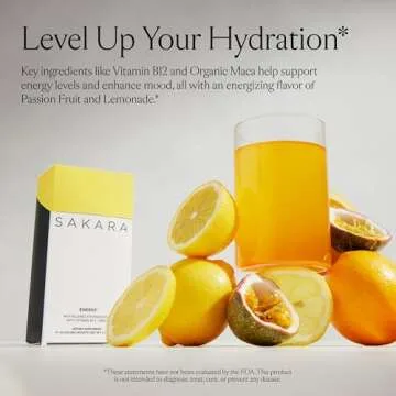 SAKARA Energy Effervescents, 15 Packets - Refined Sugar Free Electrolytes Powder Packets with Vitamin B12 & L Theanine, Flavored Water Packets, Hydration Powder, Energy Drink Electrolyte Powder
