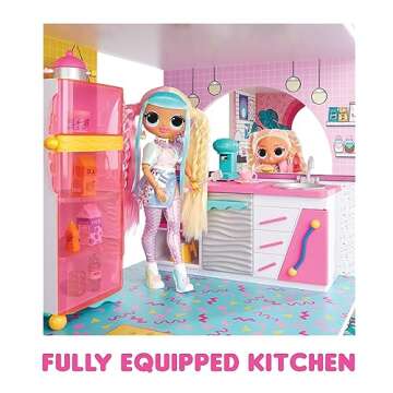 L.O.L. Surprise! OMG Fashion House Playset with 85+ Surprises and Made from Real Wood Including Pool, Spiral Slide, Rooftop Patio, Movie Theater, Transforming Furniture, and More!
