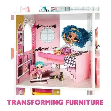 L.O.L. Surprise! OMG Fashion House Playset with 85+ Surprises and Made from Real Wood Including Pool, Spiral Slide, Rooftop Patio, Movie Theater, Transforming Furniture, and More!