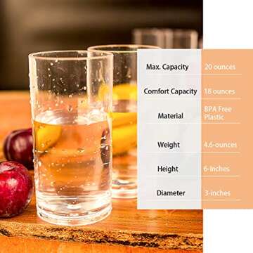Durable AOYITE Plastic Tumblers - Set of 6, 20 oz