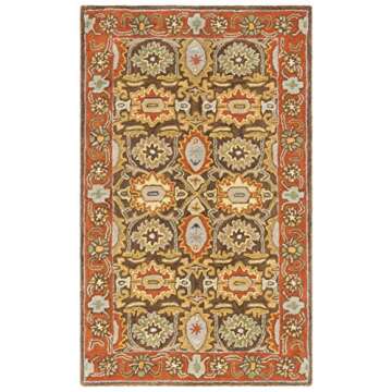 SAFAVIEH Heritage Collection Accent Rug - 3' x 5', Chocolate & Tangerine, Handmade Traditional Orien...