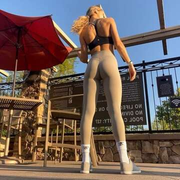 TomTiger Women's Yoga Pants 7/8 High Waisted Workout Yoga Leggings for Women Butt Lifting Tummy Control Booty Tights (Mink, XS)