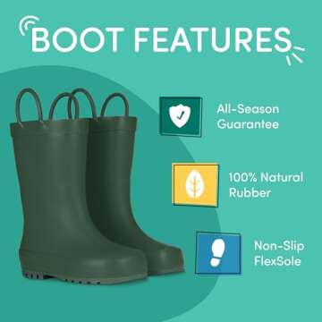 Lone Cone Elementary Collection - Premium Natural Rubber Rain Boots with Matte Finish for Toddlers a...