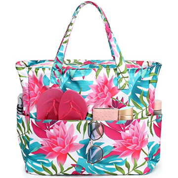 Waterproof Beach Tote Bag with Wet Pocket for Women