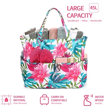 Waterproof Beach Tote Bag with Wet Pocket for Women