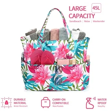 Waterproof Beach Tote Bag with Wet Pocket for Women